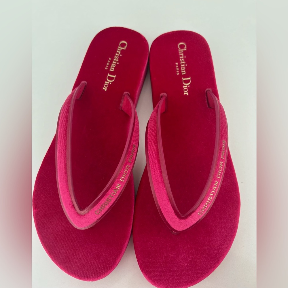 Christian Dior Pink Velvet | Leather Diorsea Thong Flat Slides Size 40